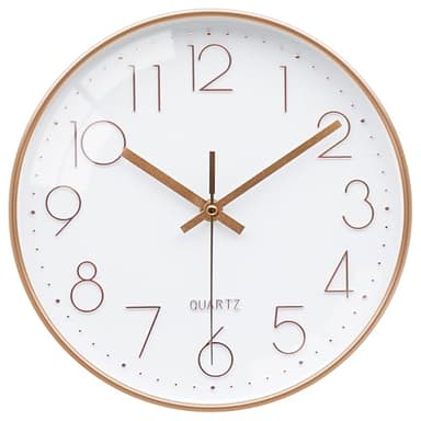 VIKMARI Horloge Murale, Petit 20cm Moderne Or Rose Horloge en Verre, Silencieuse Pendule Murale pour Salon Cuisine Chambre à Coucher Bureau