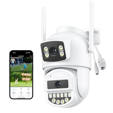 Reobiux 2.5K Camera Exterieur, Double Objectif, 2.4/5Ghz, Caméra Exterieur Filaire, Ethernet,Camera Surveillance WiFi avec Vision Nocturne Couleur, Audio Bidirectionnel, Détection Humaine, IP66