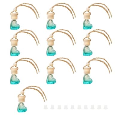 LWLWA 10 Pièces Vide Senteur Voiture, 6 ml, Verre Diffuseur Parfum Voiture, Coeur Diffuseur de Parfum, Bleu Océan, avec Couvercle et Ficelle, pour Maison, Voiture, Bureau