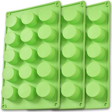 Newk Lot de 3 moules cylindriques en silicone, 15 cavités rondes pour cupcakes, savons, muffins, gâteaux, cheesecakes, brownies, couverture de chocolat Vert
