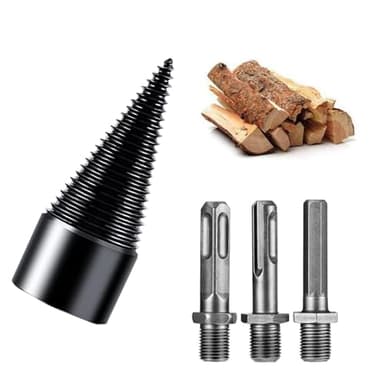 WEDAMOO Fendeuse de Bûches, Fendeuse À Bois pour Fendre du Bois 42mm, Foret Conique avec 3 Poignées de Forage, Carré/Rond/Hexagonal, Pour Coupe Bois