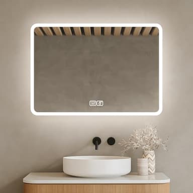 Bayt Miroir de Salle de Bain avec Éclairage LED 75x52cm - 3 Modes de Lumière - Antibuée - Miroir Mural Moderne