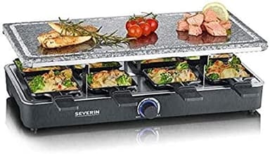 SEVERIN Raclette Gril 8 personnes, Pierre de Cuisson Naturelle, Thermostat Réglable, Surface de Cuisson 46 X 23 cm, Noir, RG 2372
