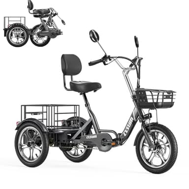 T1 Pro Velo électrique pour Adultes, 3 Roues Pliant Tricycle électrique Homme Femme, Batterie Lithium 48v 22 ah, 16'' Cargo E-Tricycle,Moteur de 250 W