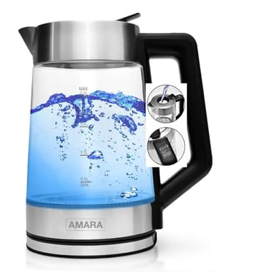 AMARA Bouilloire en verre avec réglage de la température 2200 W 2 L particulièrement silencieuse I Bouilloire au choix de la température 50100 °C I Avec système de remplissage EASYFILL I LED