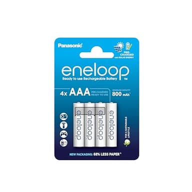 eneloop, Piles Rechargeables AAA/Micro, Lot de 4, capacité de Min. 800 mAh, Piles Ni-MH, prêt à l'emploi, Rechargeables jusqu'à 2000 Fois, Emballage sans Plastique, Standard, Blanches