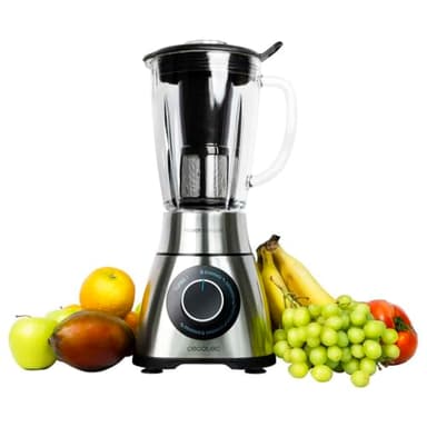 Cecotec Mixeur-blender Power Black Titanium 1000. 1000 W, Lame de 6 feuilles revêtues en titane noir, Bol en verre fondu d’1,5 L (1300 W, Inox)