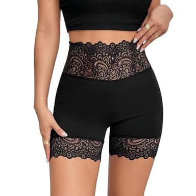 Gaine Ventre Plat Short, Taille Haute Gaine Amincissante Ventre Plat, Anti Frottement Cuisse Minceur Shapewear Dentelle Shorts (Noir, L)