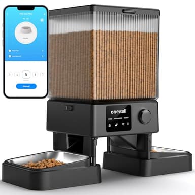 oneisall 5L Distributeur Croquettes Chat Automatique 2 bols, 5G/2.4G WiFi Mangeoire Automatique intelligente de Nourriture pour chat, Opération facile avec contrôle APP, Mangeoire pour Chats/Chiens