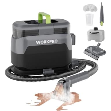 WORKPRO Shampouineuse et Nettoyeur Vapeur 4 en 1 pour Tapis et Tissus d’Ameublement avec Aspirateur Laveur 16 kPa, 4 Modes de Nettoyage, Nettoyeur Canapé Tissu, Matelas, Rideaux, Poils, Voiture