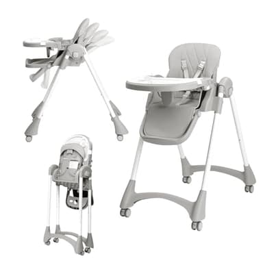 BONNLO Chaise Haute Bébé Évolutive, 6 Mois - 3 Ans (max. 15 kg),Chaise de Nourriture Bebe Pliable, Siege Pliante, Siege d'Appoint Bébé, Avec Plateau, Repose-pieds, Réglable, Naissance (Gris)