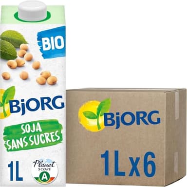 BJORG - Boisson Végétale Soja Sans Sucres - Boisson Bio Riche en Protéines - 1 L x 6