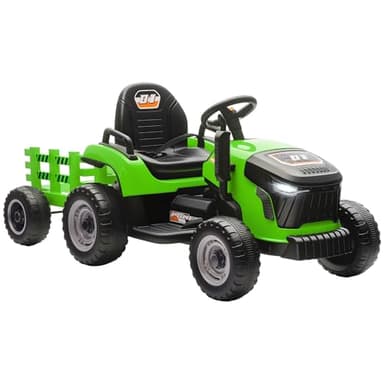 AIYAPLAY Tracteur électrique Enfants avec remorque Amovible, Voiture électrique Enfants à 6 pneus avec télécommande 2,4G, lumière LED, Musique, klaxon, 3 Vitesses et démarrage Lent, 3 à 8 Ans, Vert