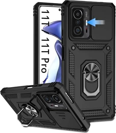 WeiCase Coque pour Xiaomi Mi 11T 5G / Xiaomi Mi 11T Pro 5G, Protecteur de Caméra, Armure Rigide Housse 360° Metal Anneau Magnetic Support Antichoc Silicone Étui pour Xiaomi Mi 11T 5G / 11T Pro 5G