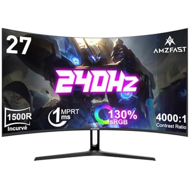 Amzfast Ecran PC Gamer Incurvé 27 Pouces - 240Hz, FHD 1920x1080, 1ms MPRT, sRGB 130%, Anti-Lumière Bleue, HDR, Adaptive Sync, HDMI 2.0/DP 1.4, VESA 100x100, AMZG27C1Pro