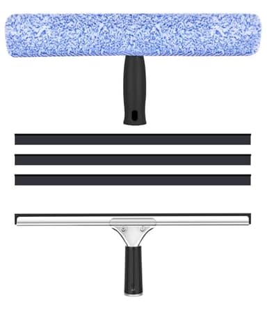 Raclette à Vitre Professionnelle 35 cm Lave-vitres avec 3 Lames de Rechange, Kit de Nettoyage de Vitres 2 en 1 avec Brosse Microfibre et Raclette Silicone, pour Salle de Bain, Douche, Fenêtres,Voiture