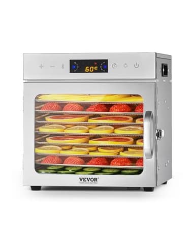 VEVOR Déshydrateur alimentaire, 8 plateaux en acier inox, séchoir électrique aliments 400 W, température réglable, minuterie 24 h, lyophilisateur pour viande, fruits, légumes, friandises pour chiens