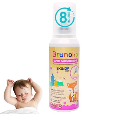 Lotion Anti-Moustiques pour Bébés et Adultes - 8 heures de protection contre les moustiques tigres, pour corps et visage (parfum floral citronné) - Brunoko & PSA Skin 2P