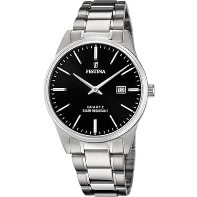 Festina Montre Homme Analogique en Acier Inoxydable 316L Argenté - Mouvement Quartz - Calendrier - Verre Minéral Haute Résistance - Étanche 5 ATM F20511/4