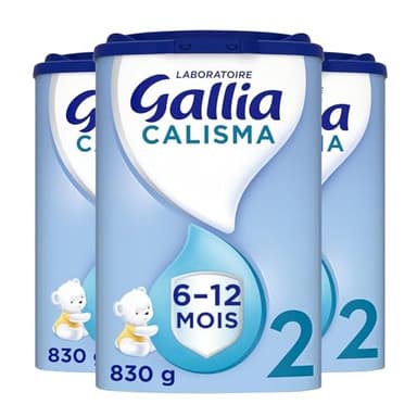 Laboratoire Gallia - Calisma 2ème âge - Lait en Poudre pour Bébé - Enrichi en Vitamines A, C & D - Sans Huile de Palme - 6 à 12 mois - 72 Biberons - Lot de 3x830g