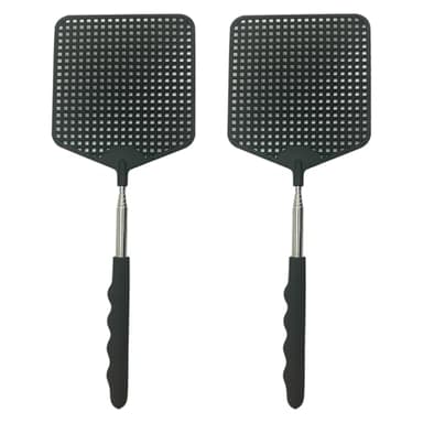 2 Pièces Tapetteà Mouche Main Extensible avec Poignée Télescopique en Acier Inoxydable pour Les Mouches,Les moustiques et Les Insectes(Noir)