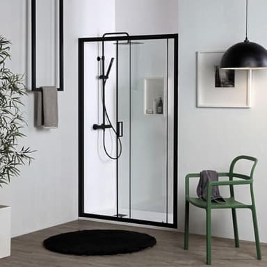 Kiamami Valentina - Porte de douche noir mat 140 cm niche avec porte coulissante | City