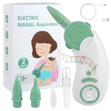 Aspirateur Nasal Bebe Electrique avec 5 Niveaux D'Aspiration, Mouche Bébé Électrique avec Écran, Rechargeable Aspirateur Nez Bebe Electrique avec 3 Embouts en Silicone, Pincettes et Fonction Musicale