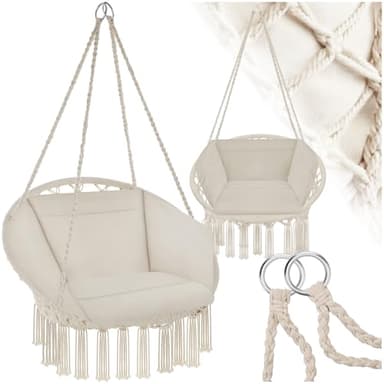 tectake 800708 Fauteuil Suspendu Relax Design de Jardin en Coton, 1 Place, Intérieur et extérieur, Coussins Confortables Inclus - Couleur au Choix - (Beige | no. 403205)