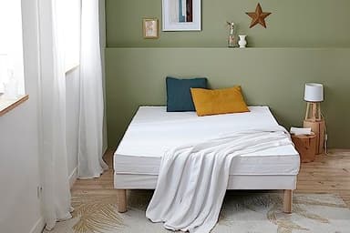 Abeil - Matelas en Mousse AB100 Duo - 1 Face Moyen H2, 1 Face Ferme H3 - Épaisseur 15cm - Housse Microfibre Ultra Douce, Amovible & Lavable en Machine - Certifié Oeko-Tex - Blanc, 140 x 200 cm