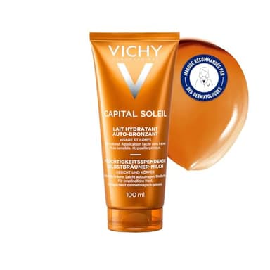 Vichy, Ideal Soleil, Lait Hydratant Auto-Bronzant, Hydratation & Bronzage Naturel, Enrichi en Eau Thermale Minéralisante, Pour Tous Types de Peau, 100 ml