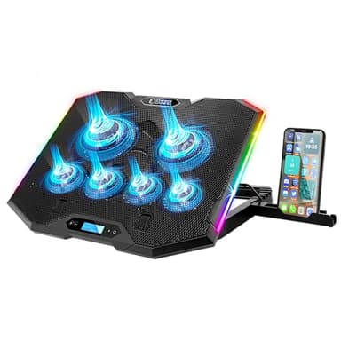 EMPIRE GAMING - Guardian S-C100 Refroidisseur PC Ordinateur Portable RGB Gamer - 6 Ventilateurs - Contrôleur LCD - 5 Hauteurs Réglables - Compatible 12’’ à 17’’- Support Amovible, Intel, Air, Noir