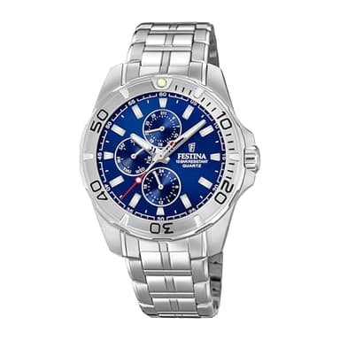 Festina Montre Homme Analogique en Acier Inoxydable 316L Argenté - Mouvement Quartz - Verre Minéral Haute Résistance - Étanche 10 ATM - Casual - Multifonction F20445/2