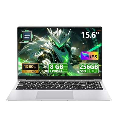 Ordinateur Portable 15,6", PC Portable Celeron N4000, Laptop 8Go DDR4 RAM 256Go SSD, 1920 *1080 FHD IPS, Laptop 1980*1080 IPS FHD Écran, WiFi5/Mini-HDMI/USB3.0/BT4.2/Webcan, Carte TF Développer to 1To