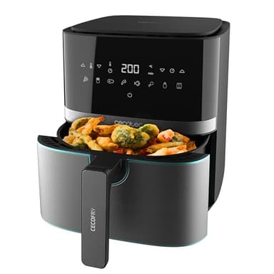 Cecotec Friteuse sans Huile 5,5 L Cecofry Full InoxBlack Pro 5500. 1600 W, Diététique, Numérique avec Finitions en Acier inoxydable, 5,5 L de capacité et technologie PerfectCook