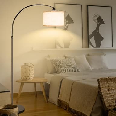 CCLIFE Lampadaire sur Pied Salon LED E27 60W Arc Chambre 2700-6000K interrupteur à pied Tête de lampe pivotante à 360°, beige, hauteur réglable de 165 cm à 175 cm CushHom