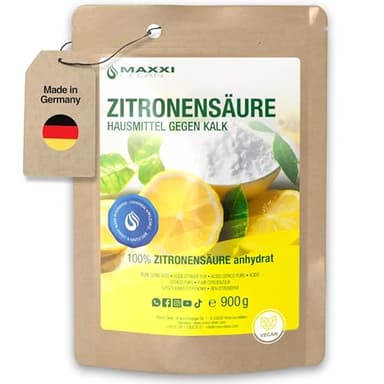 Maxxi Clean | 1x 900 g de poudre d'acide citrique de qualité alimentaire | Fabriqué en Allemagne | Produit domestique pour la cuisine, le ménage et la cosmétique | 100% pureté & refermable