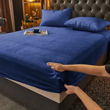 Gezu Drap Housse 180x200+30cm Bleu Foncé Drap de Lit en Flanelle de Laine et Velours Corail Housse de Matelas Chaleur Hivernale Hypoallergénique sans Repassage Ourlet Élastique Solide
