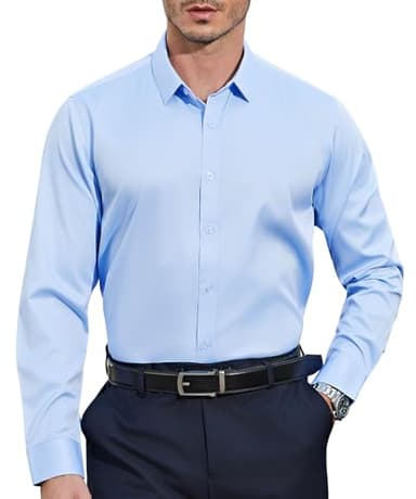 Mauro Kane Chemise Homme sans Repassage Manches Longues - Chemise Infroissable Business Casual en Tissu à Reflets Doux, Regular Fit Bleu M