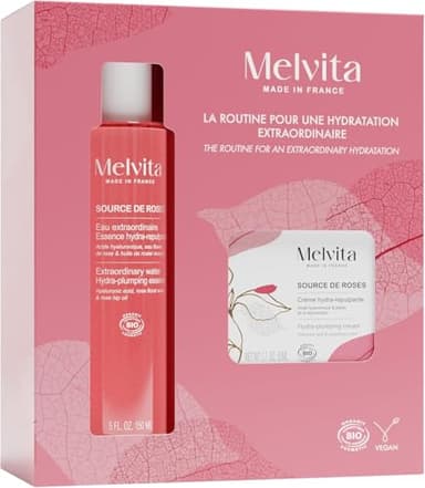 Melvita - Coffret Source de Roses - Eau Extraordinaire et Crème Visage - Hydratation Efficace, Peaux Déshydratées et Sensibles - 150 ml et 50 ml