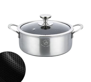 Royal Swiss® Batterie de Cuisine 12 Pièces en Acier Inoxydable – Revêtement Antiadhésif Nid d’Abeille – Sans PFAS – Compatible Induction & Tous Feux (2, 24 cm)