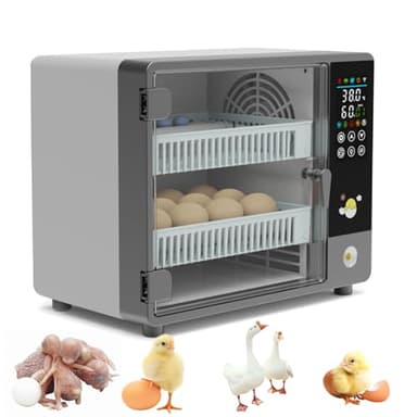 Couveuse œuf Automatique, Couveuse Automatique avec Retournement Automatique, Contrôle de Température et Plateau Réglable, Double Alimentation Incubateur pour œufs de Poule, Caille, Canard