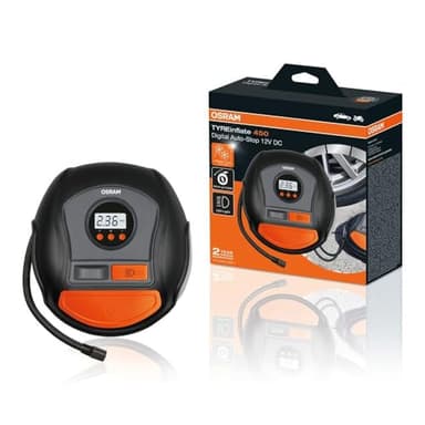 OSRAM TYREinflate 450, gonfleur de Pneu numérique avec lumière LED, compresseur d'air Portable 12 V pour pneus de Voiture, Alimentation Allume-Cigare, gonflage des pneus en 3,5 Min