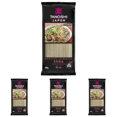 TANOSHI - Soba à Cuire - Nouilles Japonaises - en Farine de Sarrasin - Pour 4 Personnes - Préparation en 4 min - 400 g (Lot de 4)