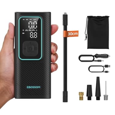 Compresseur À Air Portatif 10,3Bar, Gonfleur Pneus Voiture Mini, Pompe À Velo Électrique Gonflage Rapide, Gonfleur Pneu Sans Fil avec Batterie 6000mAh & 12V DC, PowerBank, LED et Arrêt Automatique