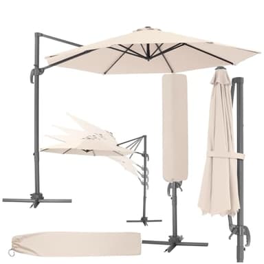 TecTake® Parasol de Jardin Exterieur Parasol Déporté, en Aluminium, Ø 300 cm, Inclinable & Réglable en hauteur, Protection UV 50+, Résistant au vent, Housse de protection incluse, Salon de jardin