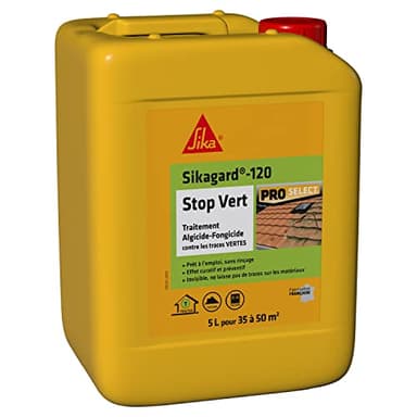 SIKA - Traitement algicide et fongicide - Nettoyant désincrustant - Sikagard 120 Stop Vert - Prêt à l'emploi - Elimine algues et lichens - Mur - Toiture - Terrasse - Façade - Dallage - 5L