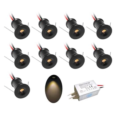 kpslucerna Lot de 9 petits phares, à LED, encastrés, 12 V 1 W, pour cuisine, escalier, armoire, couloir, éclairage, à monter soi-même, blanc chaud et froid (Noir Blanc Chaud, 120°)