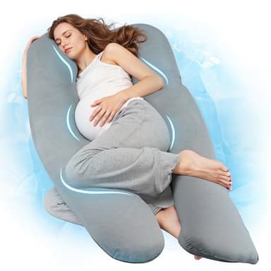 Nuliie Coussin de Grossesse pour Le Sommeil, Coussin en U avec Housse en Tissu rafraîchissant Lavable, Soutien pour Le Dos, Les Hanches et Les Jambes des Femmes Enceintes (Gris Clair rafraîchissant)