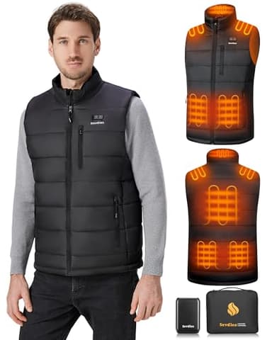 Sevdiea Gilet Chauffant Hommes avec Batterie 16000 mAh 7,4V Incluse, Veste Chauffante Homme, Gilet Chauffant Moto Rechargeable-L