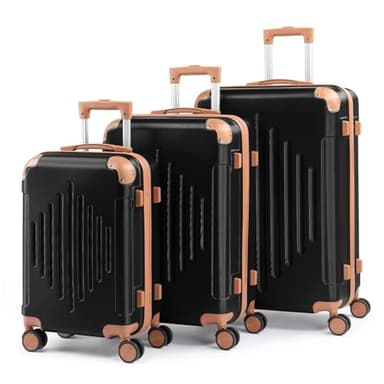 LALAHO Set de 3 Valises de Voyage, Valise Grande Taille, Lot de 3 Valises, Valise Cabine, Petite Valise, ABS avec roulettes Pivotantes 360°, Design Bicolore contrasté (Noir)